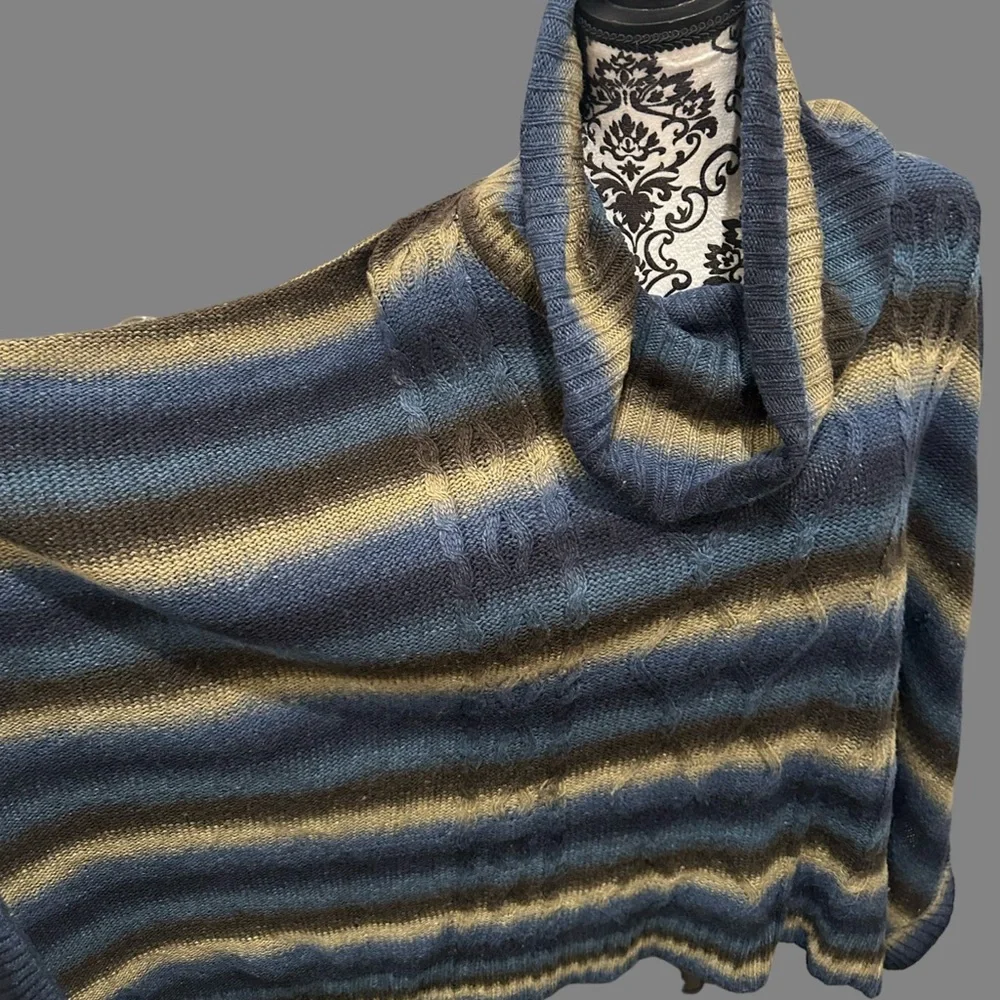 Striped Cowl Neck Sweater - Blue and Brown - Picture 6 of 15